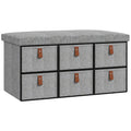 Shoe Storage Bench with Cushion and 6 Fabric Drawers for Entryway, Hallway, Light Grey