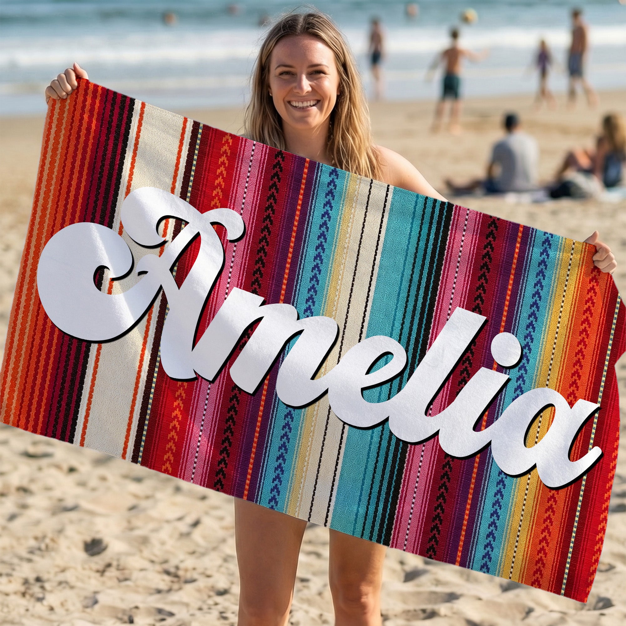 Toalla de playa personalizada de microfibra de secado rápido estilo azteca con nombre Fiesta en la playa Regalo navideño para familiares y amigos