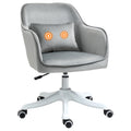 Velvet Makeup Chair with Massage Lumbar Pillow & Rolling Wheels for Bedroom, Home, Grey