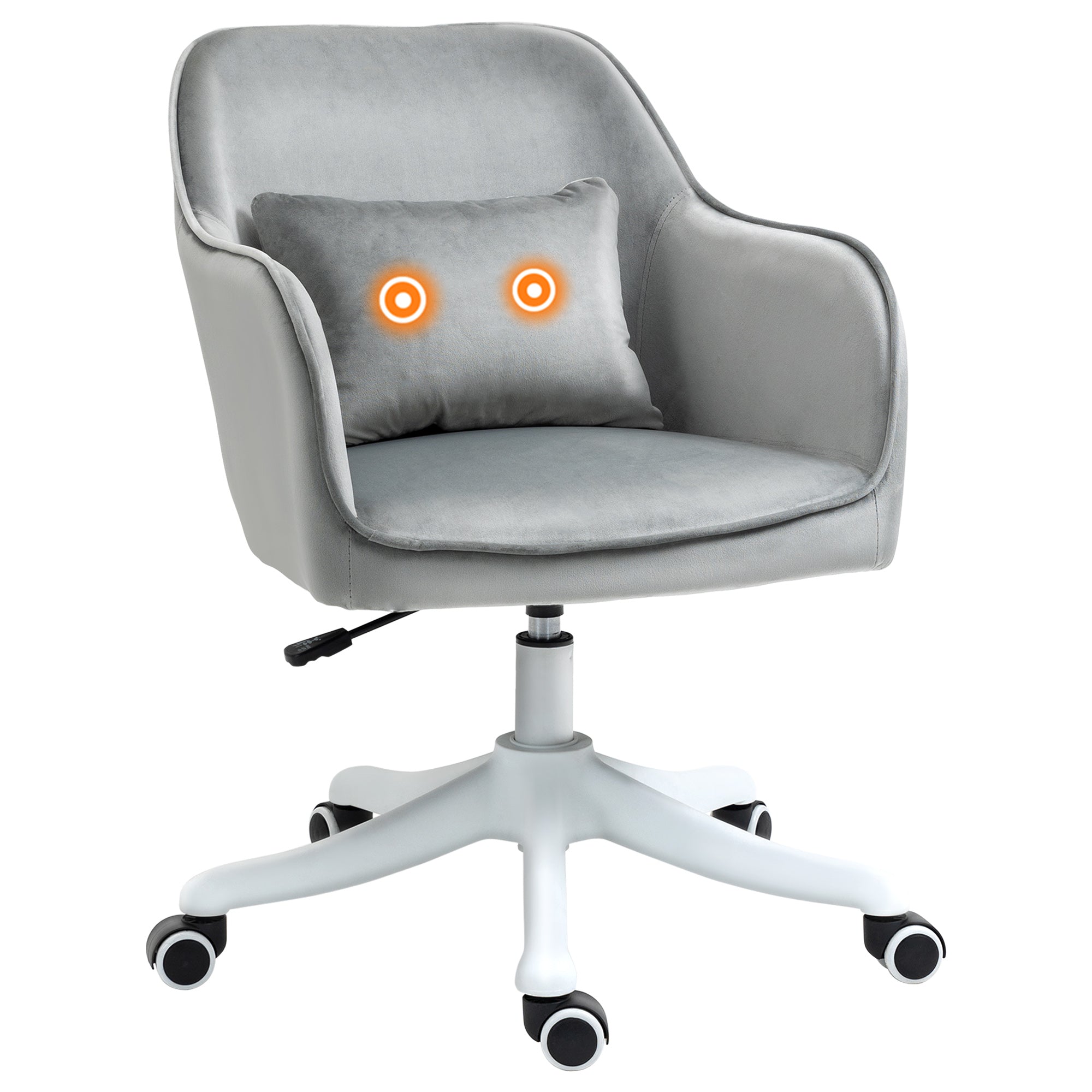 Velvet Makeup Chair with Massage Lumbar Pillow & Rolling Wheels for Bedroom, Home, Grey