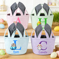 Cesta de Pascua personalizada con orejas de conejito de animales monos multicolor con nombre e inicial Regalo de Pascua para niños de uso diario para fiestas de vacaciones