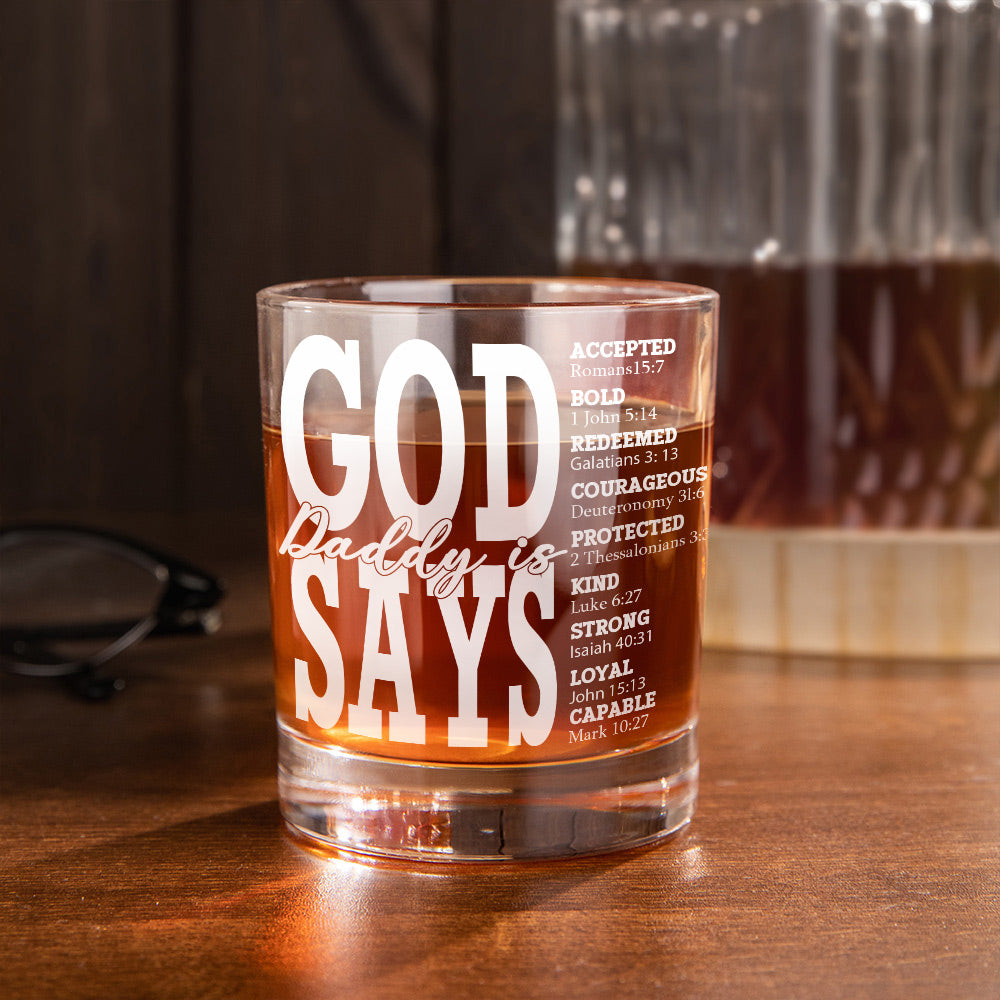 Vaso de Whisky Personalizado God Says Ebible Verse 10 oz Old Fashioned Rock Whiskey Glass with Nickname Father's Day Birthday Gift for Man Christian