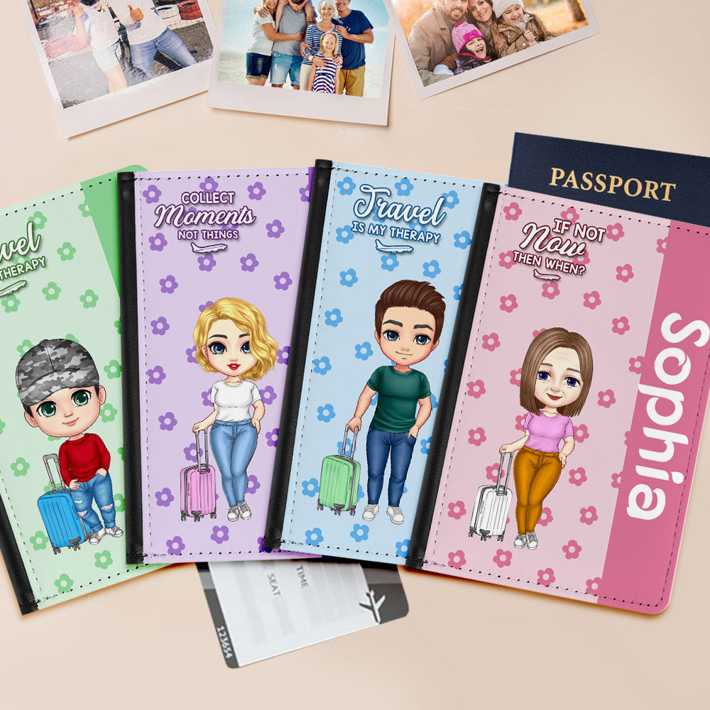 Porta Pasaporte de Cuero de PU Personalizado con Caricatura Floral y Nombre Accesorio de Viaje Regalo de Cumpleaños para Amantes de los Viajes
