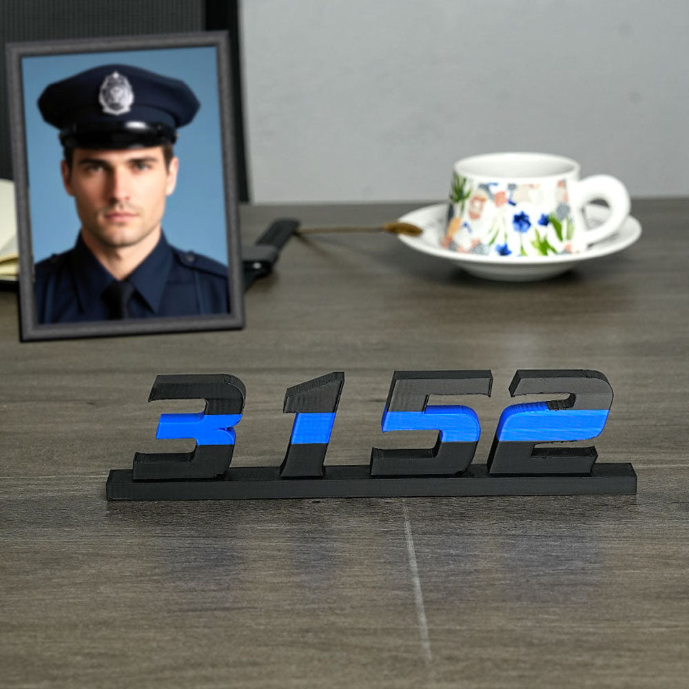 Personalizado 3D impreso Línea Azul Número Placa de nombre Decoración de escritorio Cumpleaños Agradecimiento Jubilación Regalo para Policía Agente de la Ley