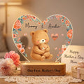 Lámpara de noche LED personalizada con nombre y base de madera en forma de corazón floral de animal de mamá e hijo Primer regalo del Día de la Madre para la nueva mamá