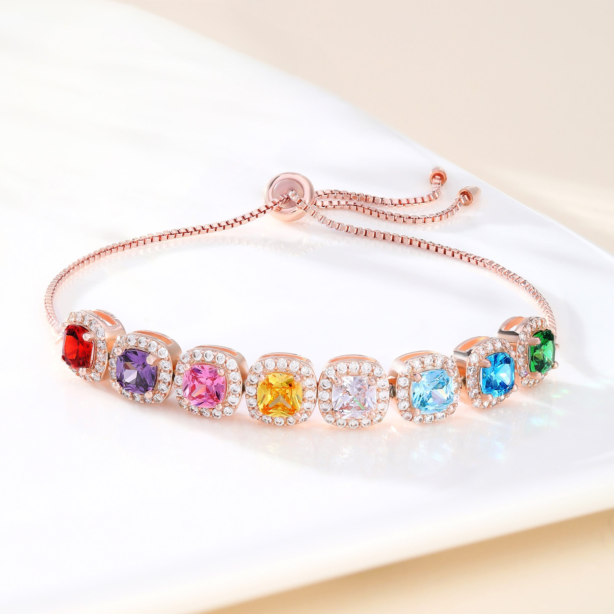 Personalizado 1-12 Cubo de Azúcar en forma de Birthstones pulsera ajustable con circón Aniversario Cumpleaños Regalo de Navidad para las mujeres mamá abuela