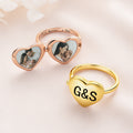 Personalizada de plata de ley Corazón Fotos Anillo relicario con texto grabado Día de la Madre Cumpleaños Regalo para Mamá Familia