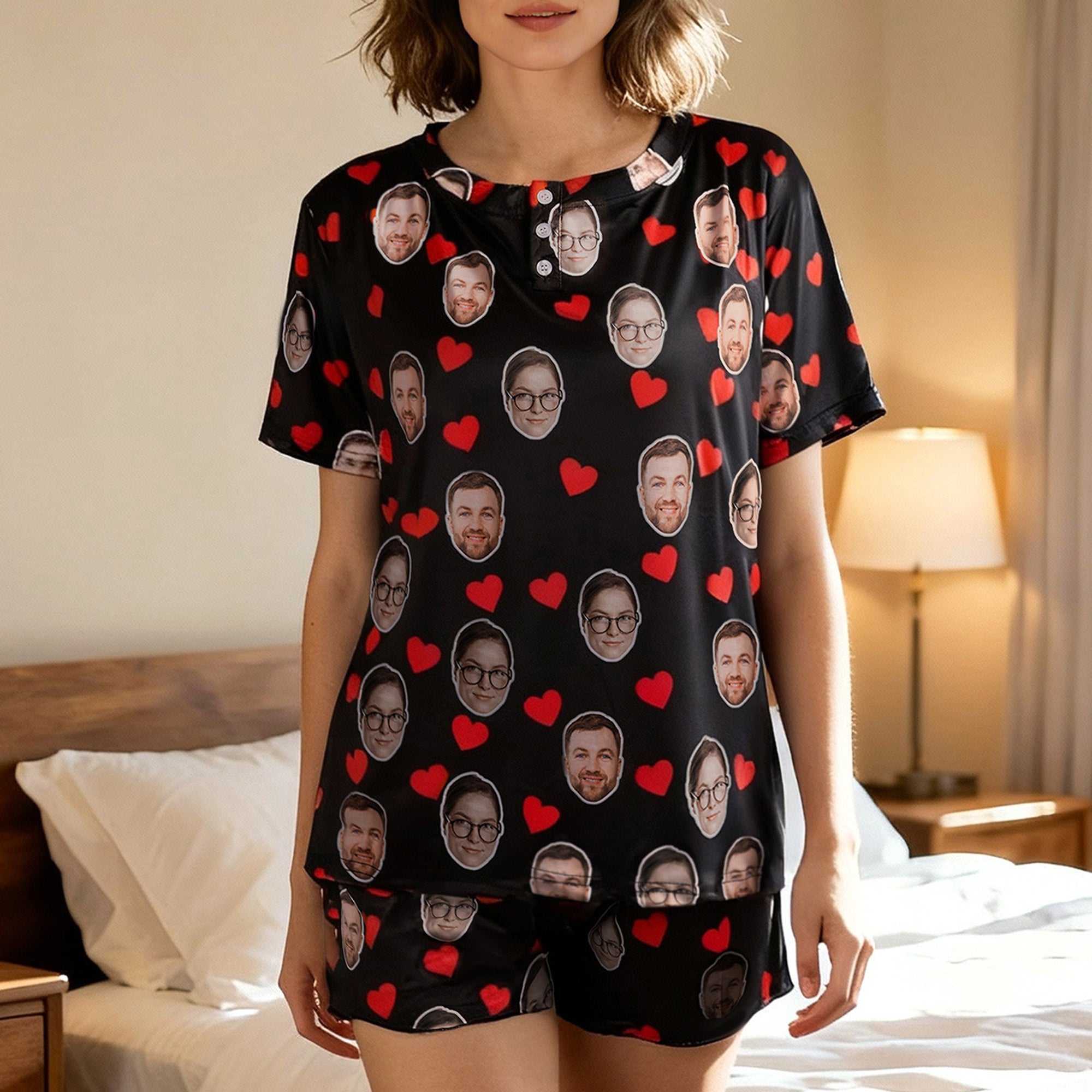 Personalizado Multi-Color Cara Foto Mascota Mujeres Hombres Pijama Set Home Wear San Valentín Aniversario Regalo para Pareja Pet Lovers