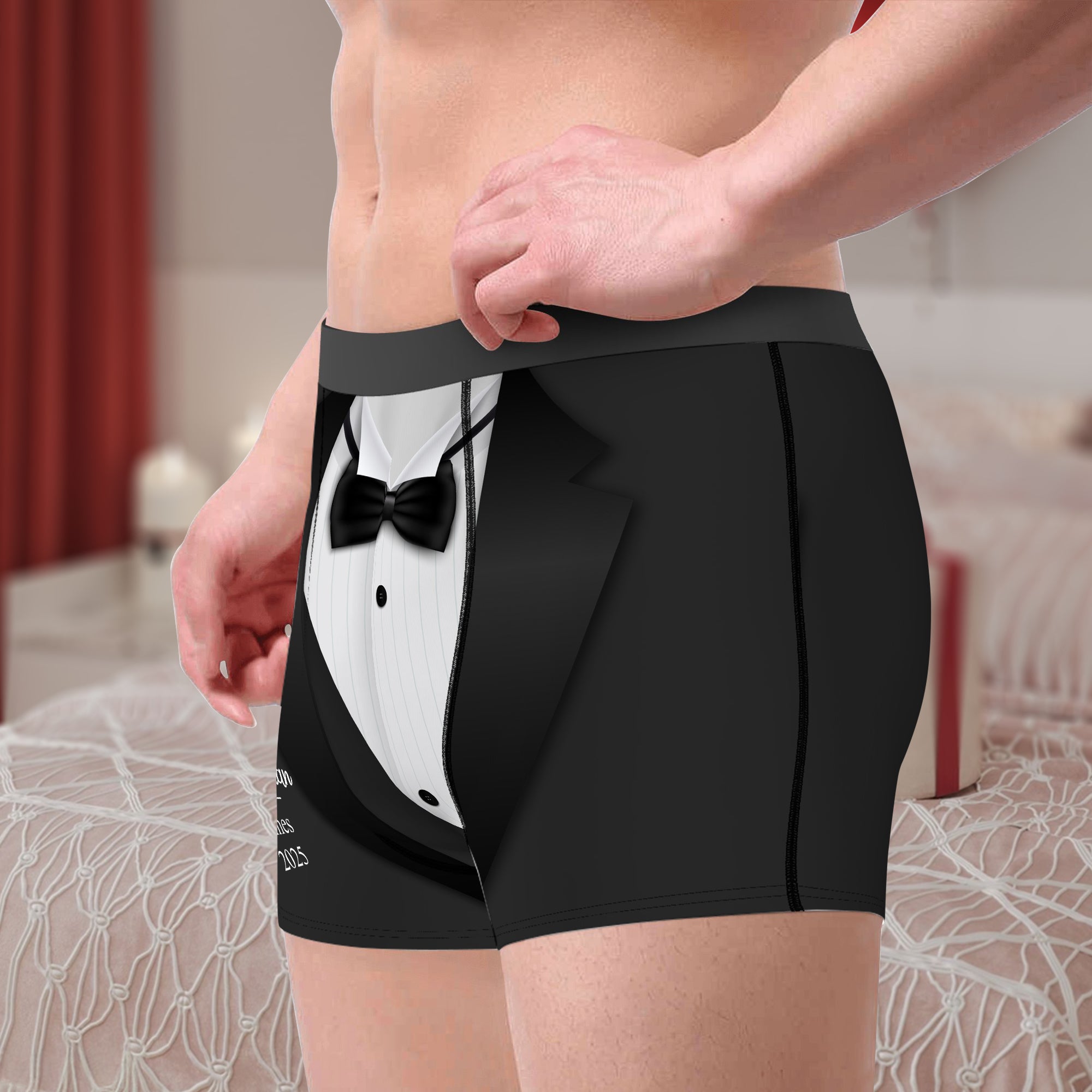 Traje personalizado con pajarita Calzoncillos bóxer para hombre con nombre y fecha Aniversario de boda Regalo para novios Novio