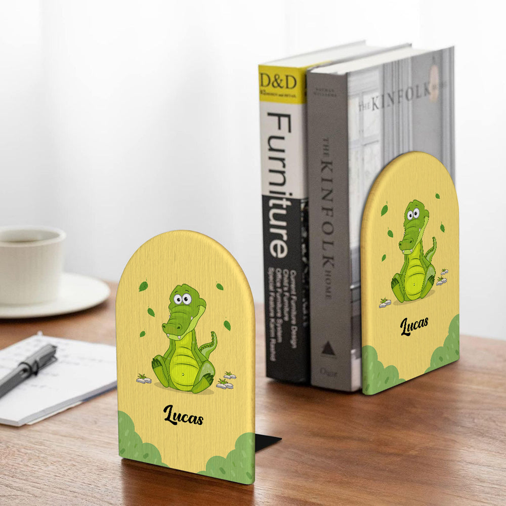 Sujetalibros personalizados con nombre motivo de monstruo unicornio dinosaurio y animal set de 2 piezas de madera regalo para niños y estudiantes