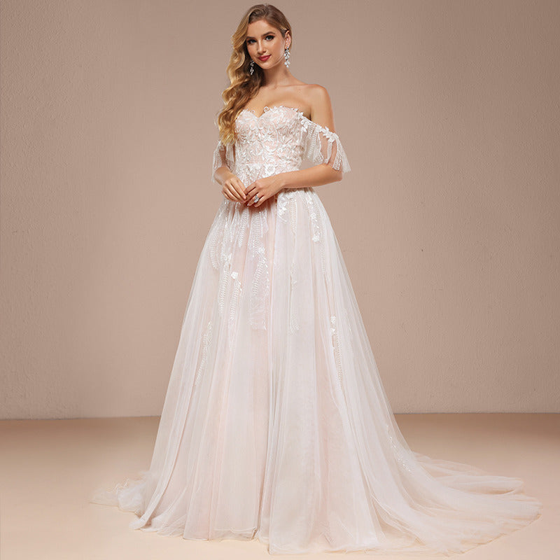 Bridal Wedding Dress Pink Long Ball-Gown Princess