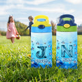 Botella de agua de 12 oz personalizada con nombre e inicial de tiburón para beber a diario Regalo de cumpleaños para niño niña
