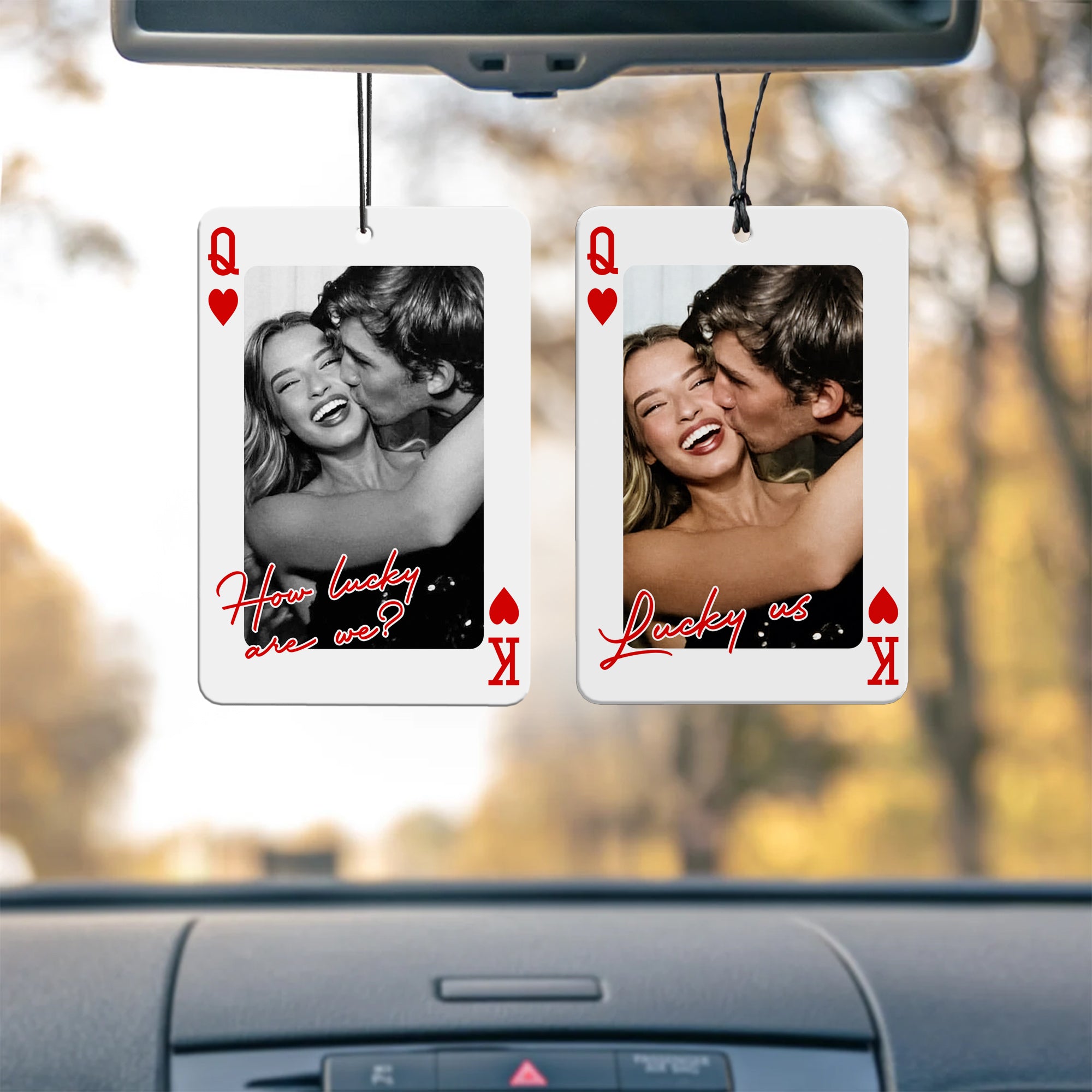 Ambientador de coche personalizado How Lucky Are We Photo Playing Card Pareja Regalo de San Valentín Aniversario para parejas