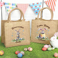 Conejito de Pascua feliz personalizado Bolsa de yute grande con nombre y texto Fiesta de Pascua Regalo para niños Niñas