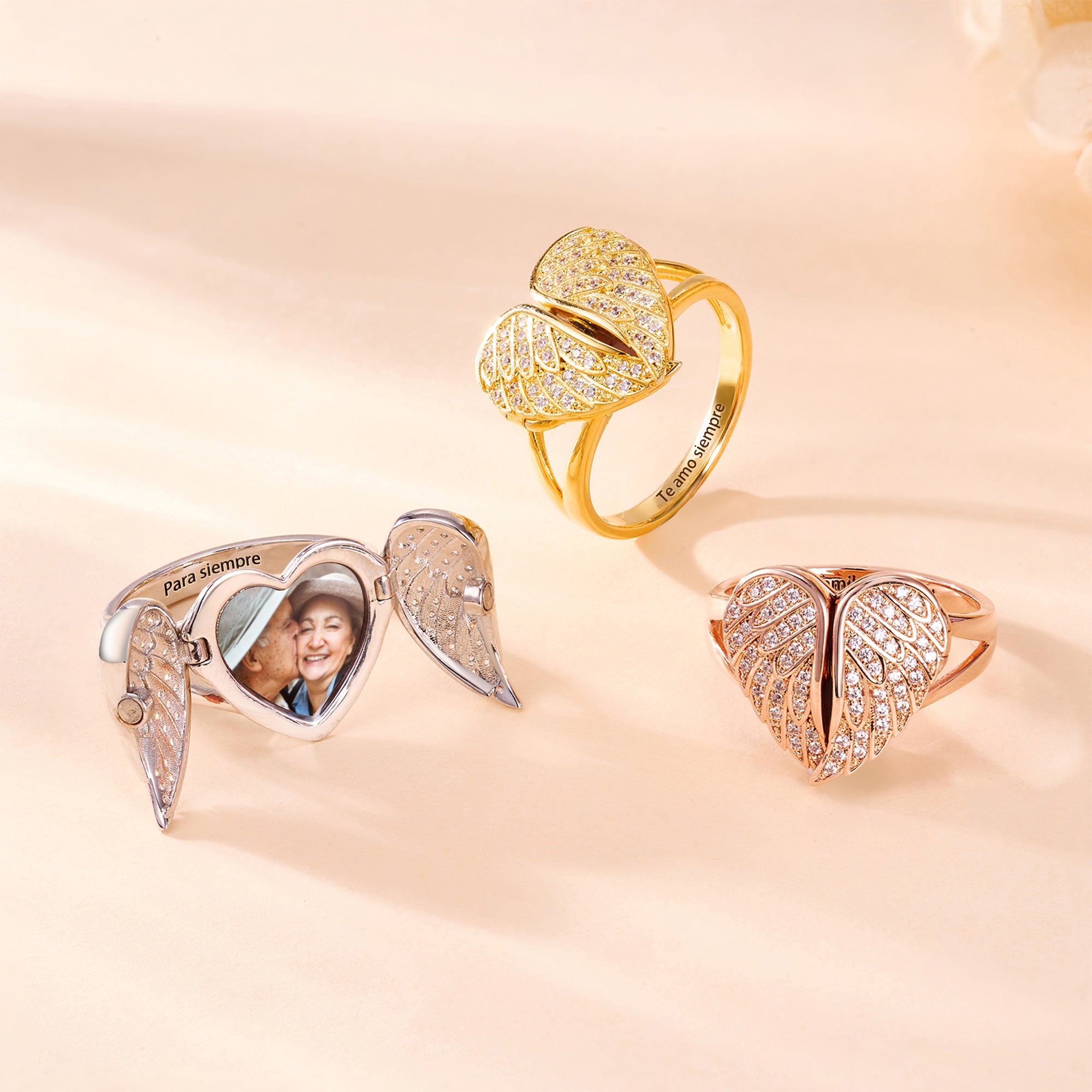 Anillo personalizado con forma de corazón delicado foto y texto grabado regalo de aniversario Navidad y cumpleaños para mamá esposa y mujeres