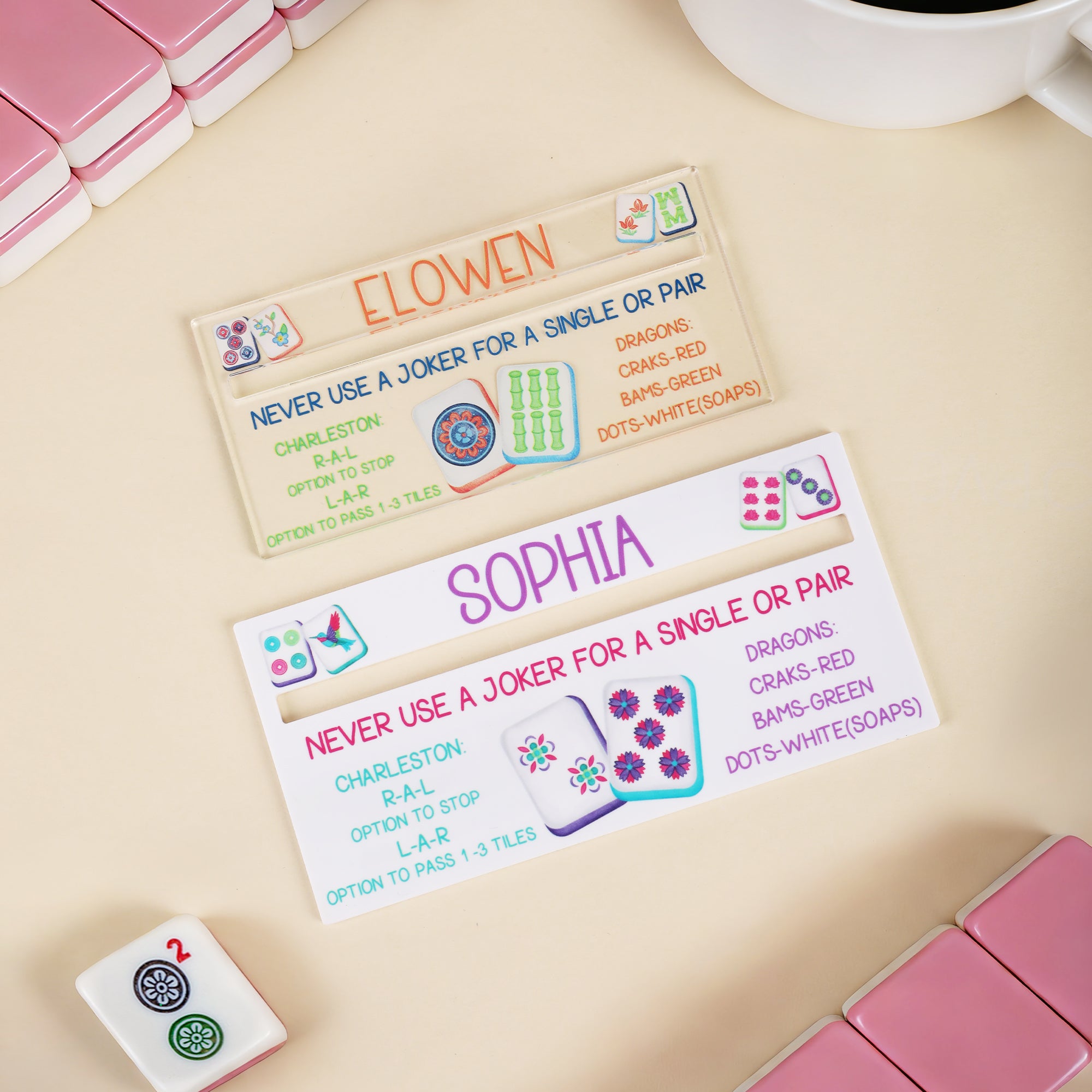 Lector de Línea Mahjong Personalizado con Nombre y Colorido Estampado Accesorio Mahjong Regalo de Cumpleaños para los Amantes del Mahjong
