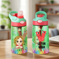 Botella de agua para niños con nombre y pajita de silicona personalizada con las iniciales de un simpático personaje de dibujos animados Regalo de vuelta al cole para niños y niñas