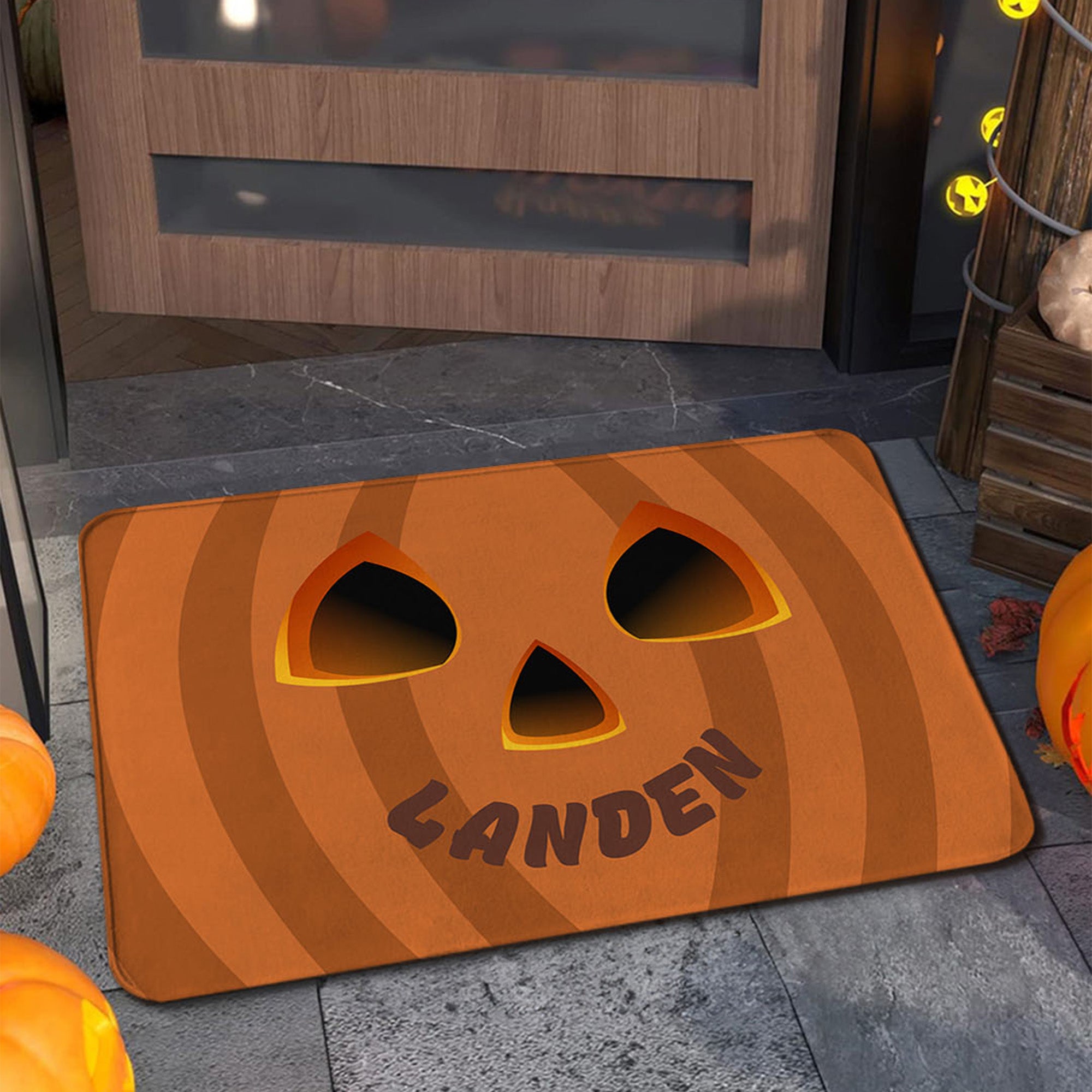 Alfombrilla antideslizante personalizada con cara de calabaza y nombre Decoración para el hogar Regalo de Halloween para familiares y amigos