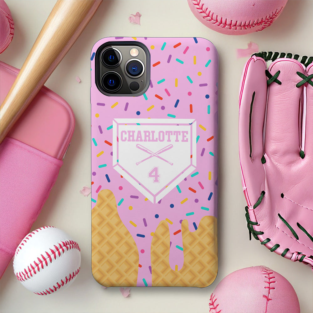 Funda de béisbol de doble capa personalizada para iPhone con nombre y número Regalo de cumpleaños para amantes del béisbol