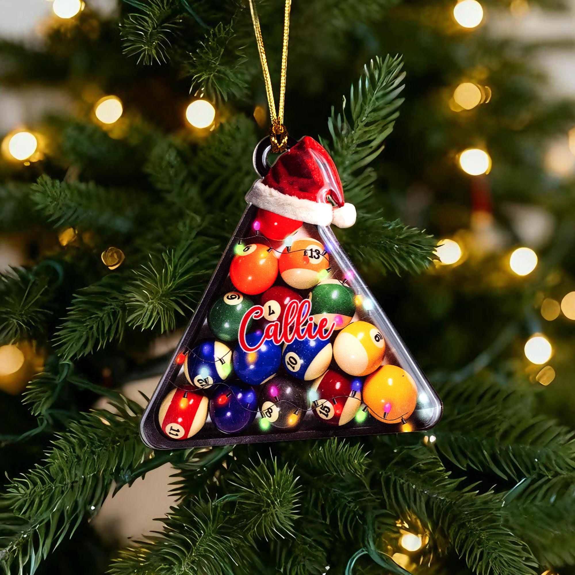 Sombrero de Santa Personalizado Luces de Navidad Billar Ornamento de acrílico con nombre Decoración del hogar Regalo de Navidad para los amantes del billar