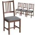 Set of 4 Upholstered Slat Back Kitchen Chairs with Rubberwood Legs, Gray
