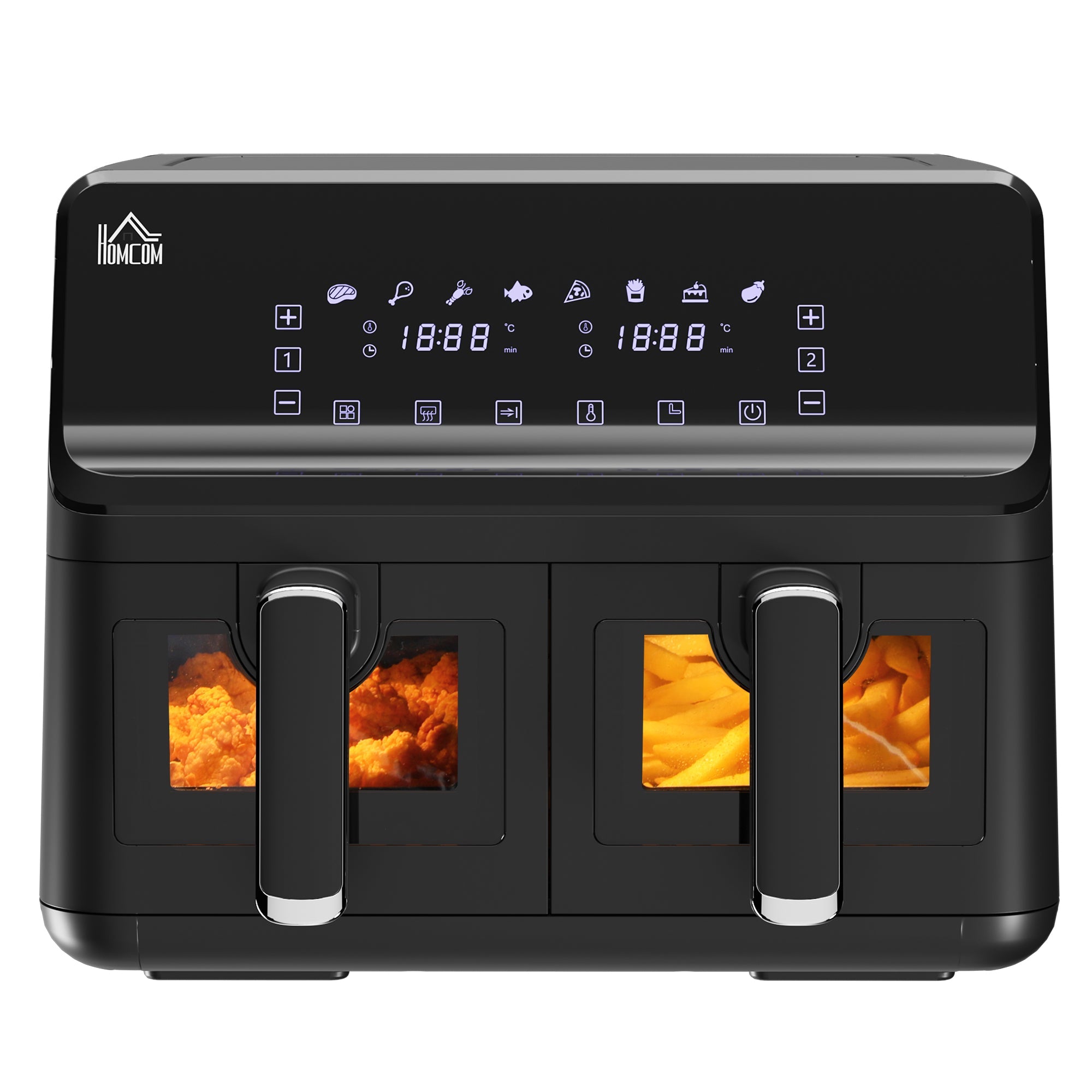 8L Dual Air Fryer, 8-in-1 Air Fryer Oven with Visible Window, 2500W, Sync Finish, Sliver