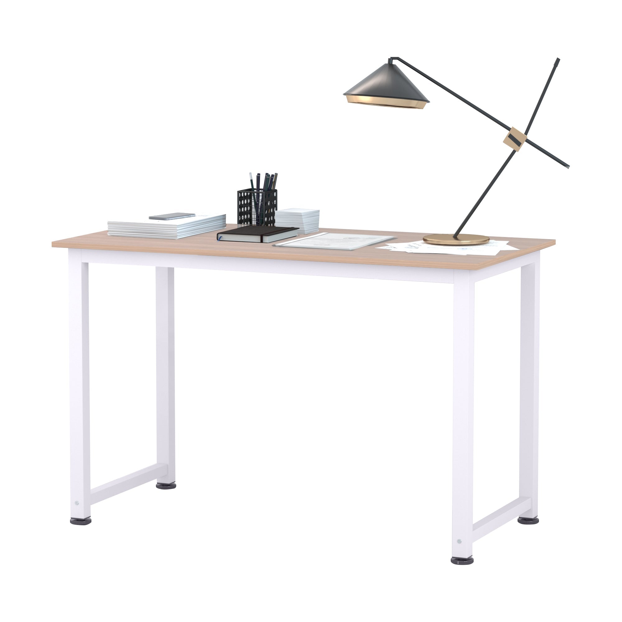 Computer Desk, 120 x 60 x 76cm Workstation with Metal Frame, Simple Assembly, White