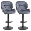 Set of 2 Adjustable Tufted Velvet Bar Stools with Wide Seat, Grey