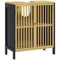 Under Sink Bathroom Cabinet with Adjustable Shelf and U-Shape Slot, Natural and Black