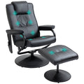 Manual Sofa Reclining Armchair, PU Leather Massage Recliner Chair and Ottoman, Black