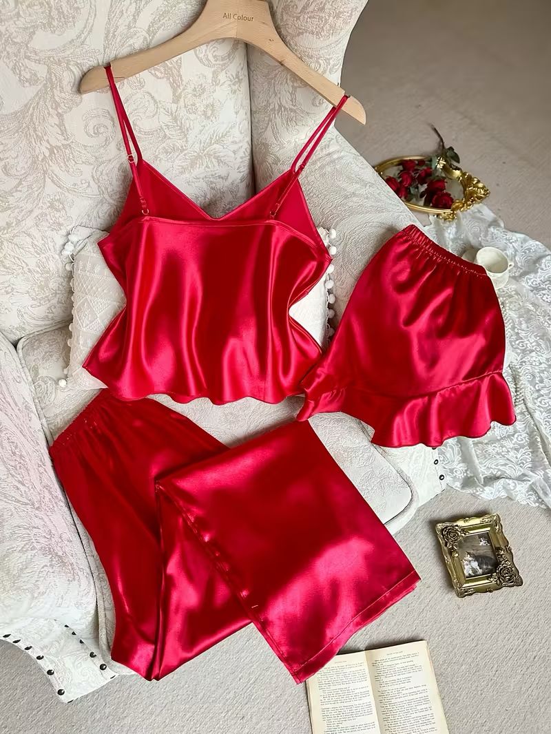 PIJAMA SATÉN 3 PIEZAS-ROJO NOCTURNO – SIGNATURE