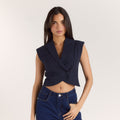 Lounge Underwear Crossover Waistcoat - Navy Pinstripe