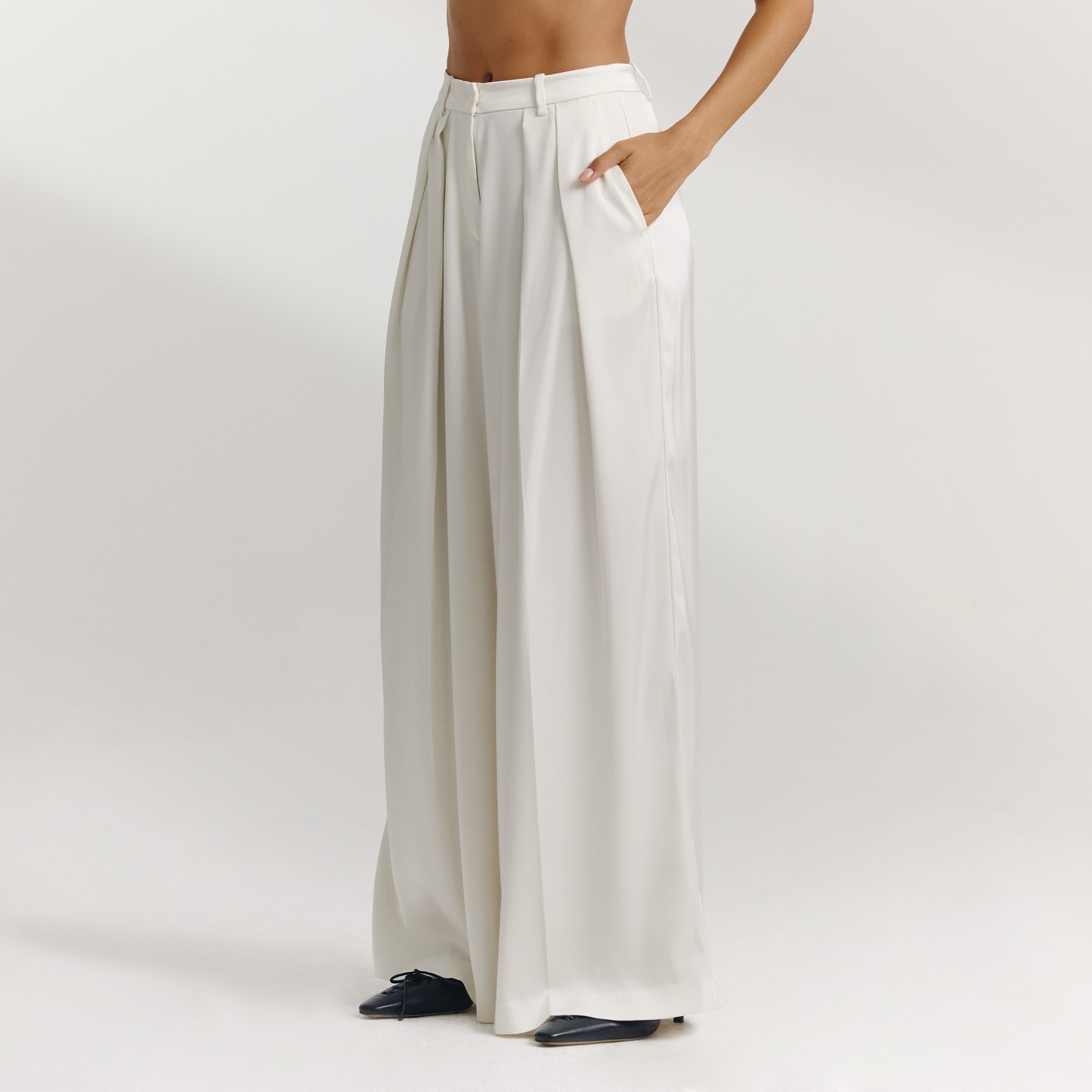 Lounge Underwear Satin Wide-Leg Trousers - Off White