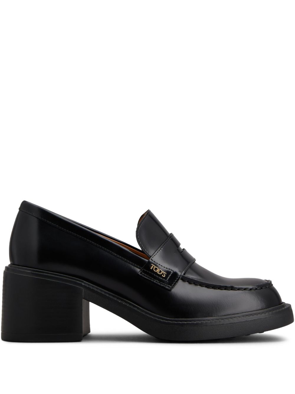 Tod'S Leather Block-Heel Loafer — Black