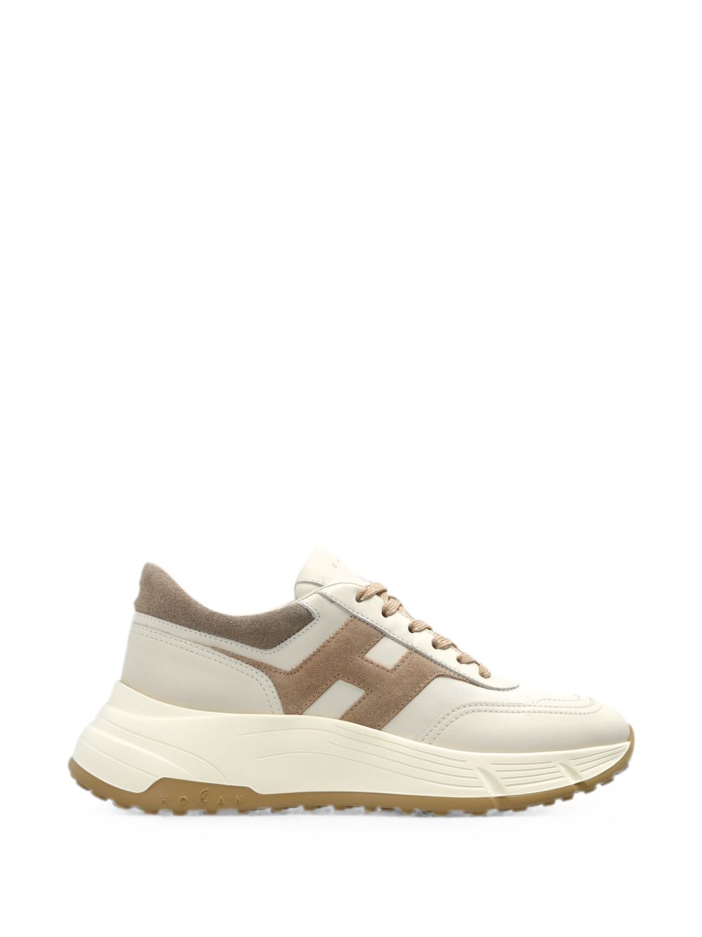 Hogan Leather and Suede Colorblock Sneaker — Cream
