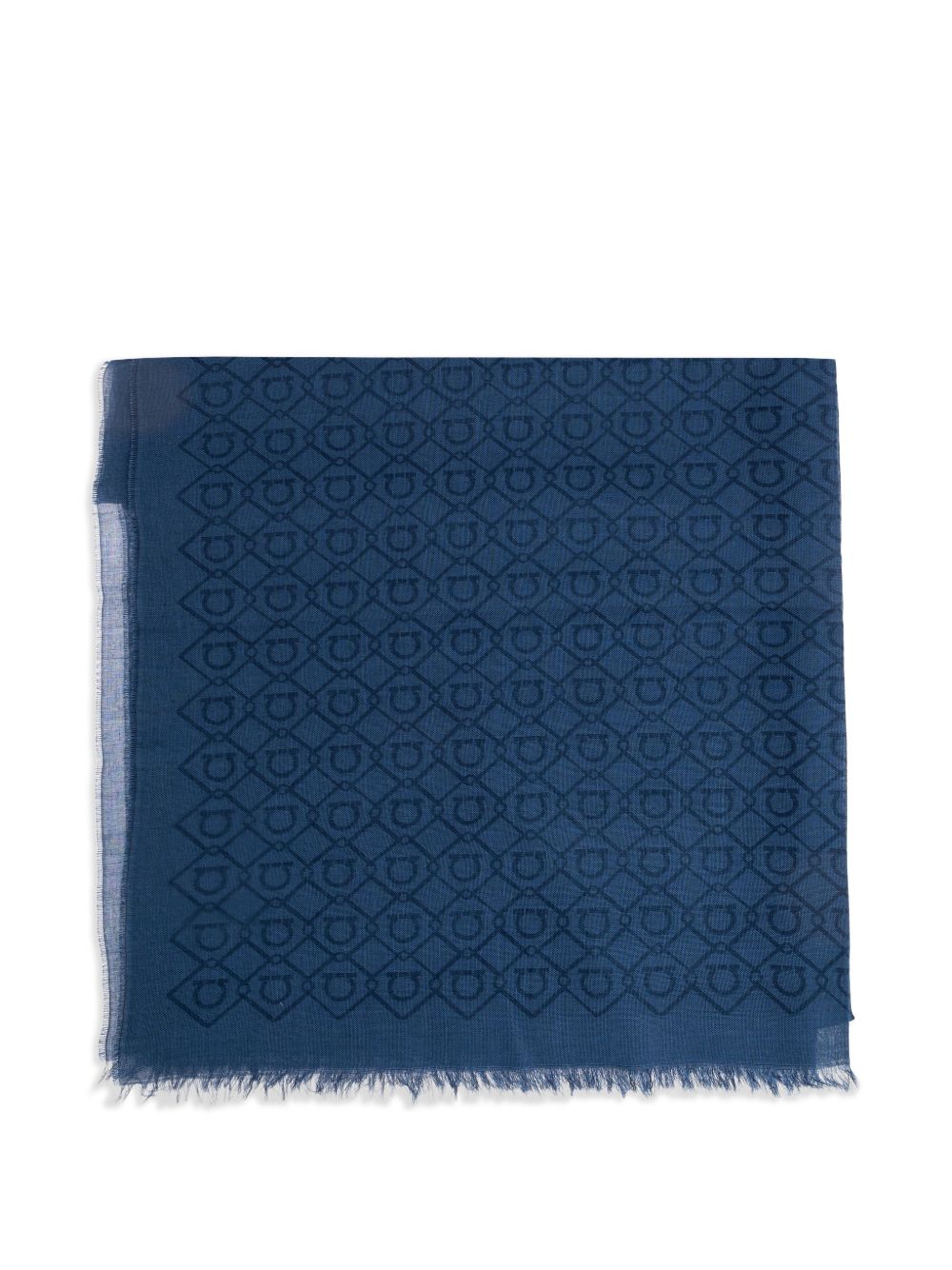 Ferragamo Gancini-Print Wool Scarf — Blue