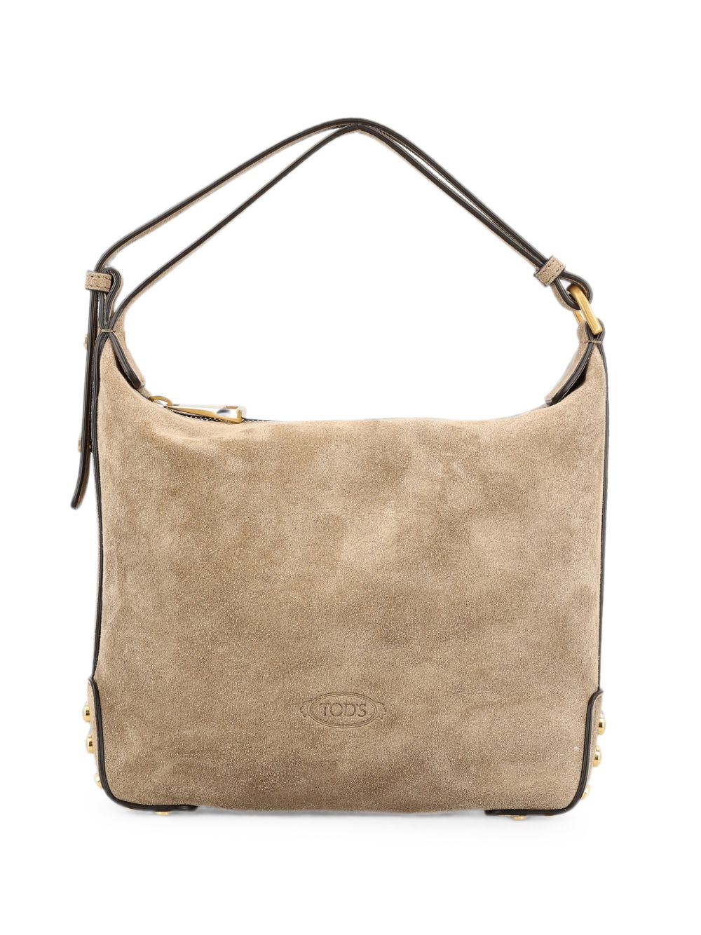Tod'S Gommino Stud Suede Shoulder Bag — Beige