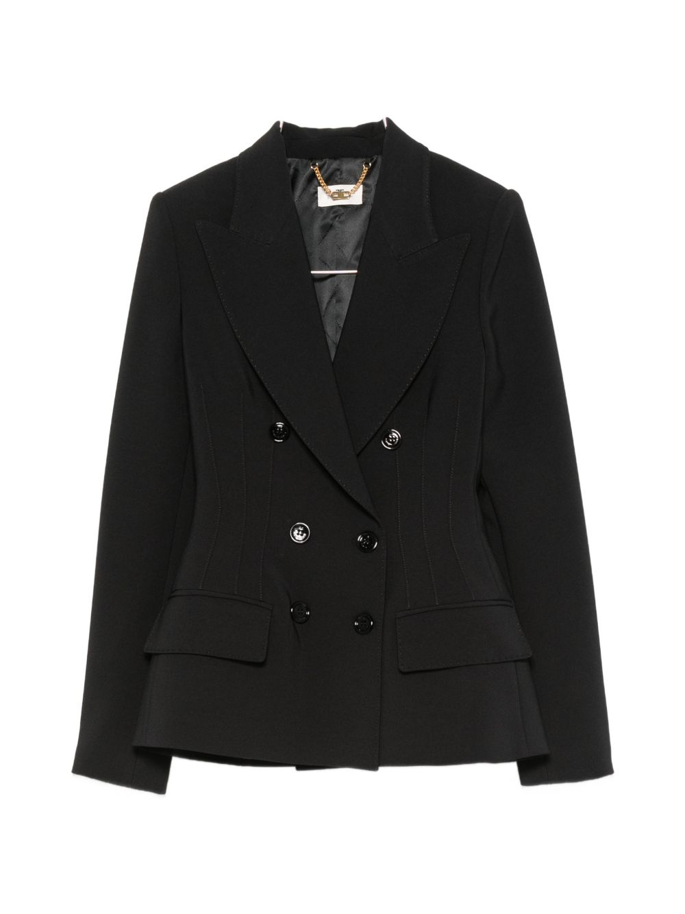 Elisabetta Franchi Double-Breasted Peaked Lapel Blazer — Black