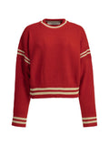 Golden Goose Striped Waffle-Knit Cotton Sweater — Red