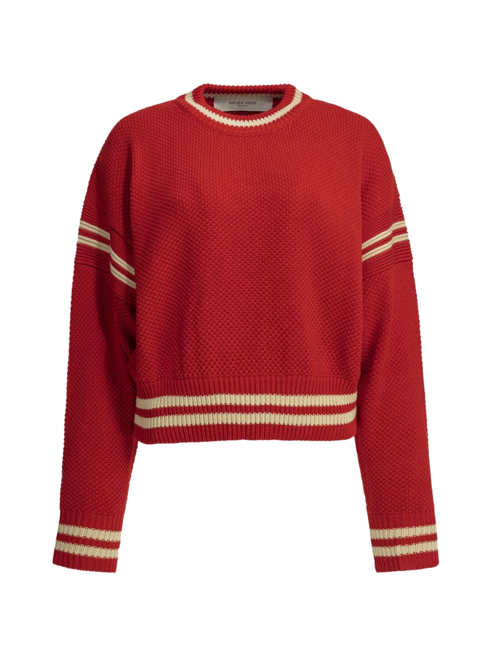 Golden Goose Striped Waffle-Knit Cotton Sweater — Red