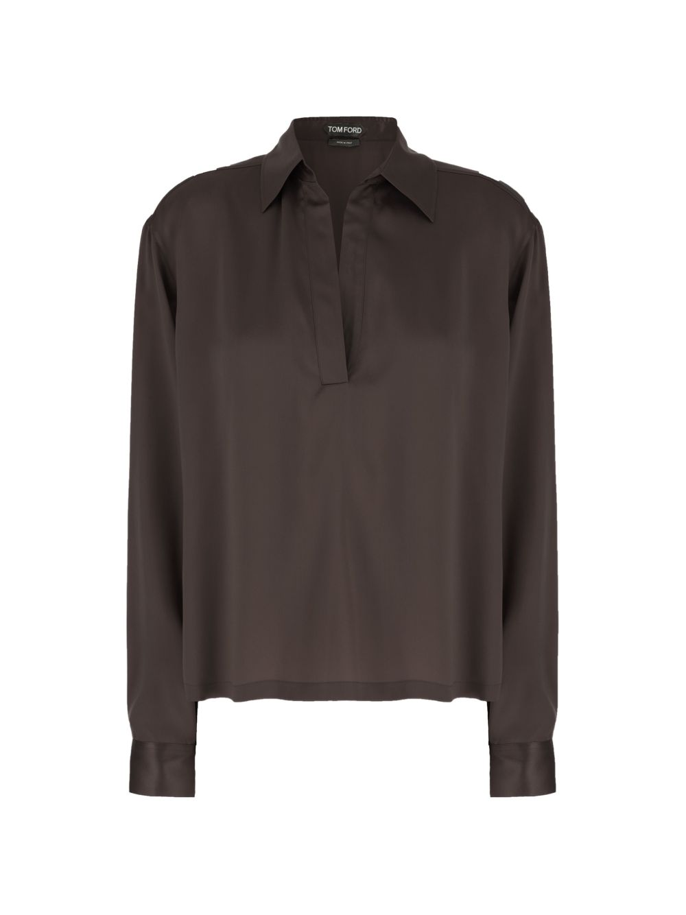 Tom Ford Silk Satin Polo Shirt — Brown