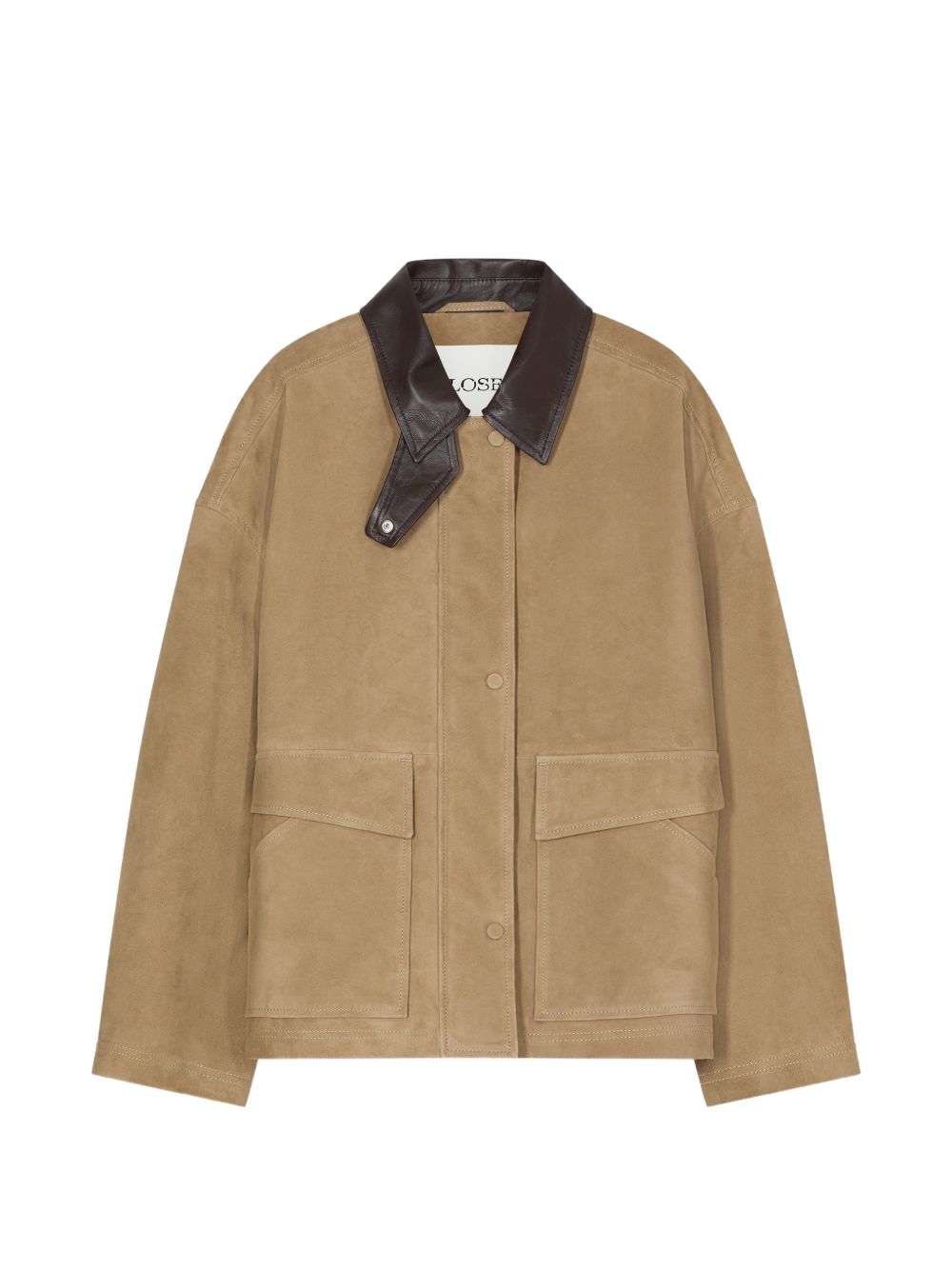 Closed Suede with Leather Collar Jacket — Beige