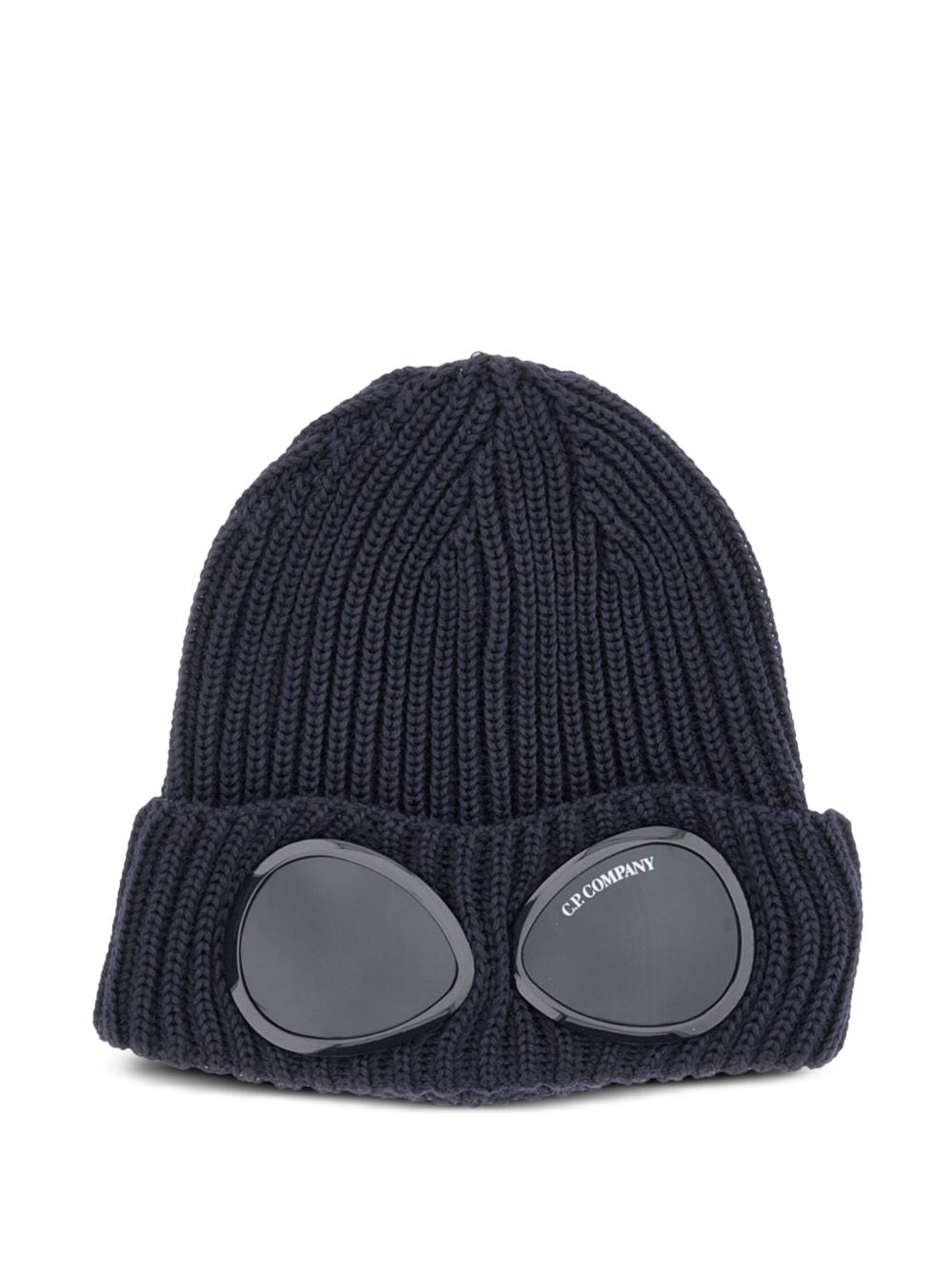 C.P. Company Goggle-Detailed Ribbed Wool Beanie — dark blue