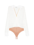 Elisabetta Franchi Chain-Detail Wrap-Front Bodysuit — White