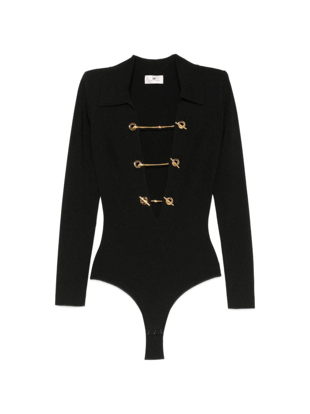 Elisabetta Franchi Gold-Chain Toggle Bodysuit — Black