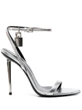 Tom Ford Padlock-Detail Metallic Calf Leather Sandal — Silver
