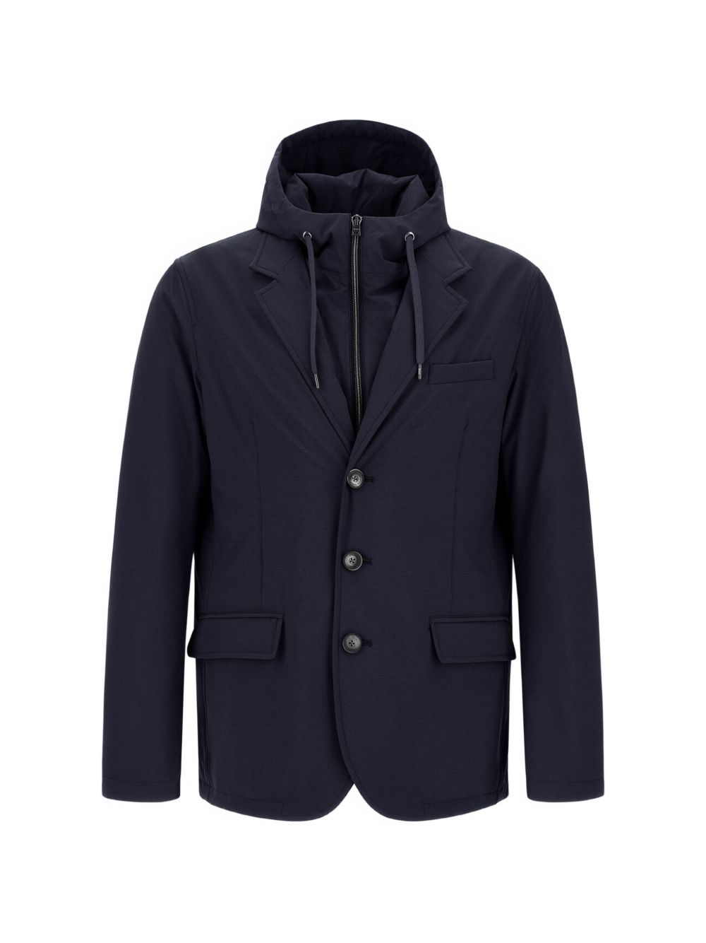 HERNO Hybrid Blazer with Removable Hood Blazer — Navy