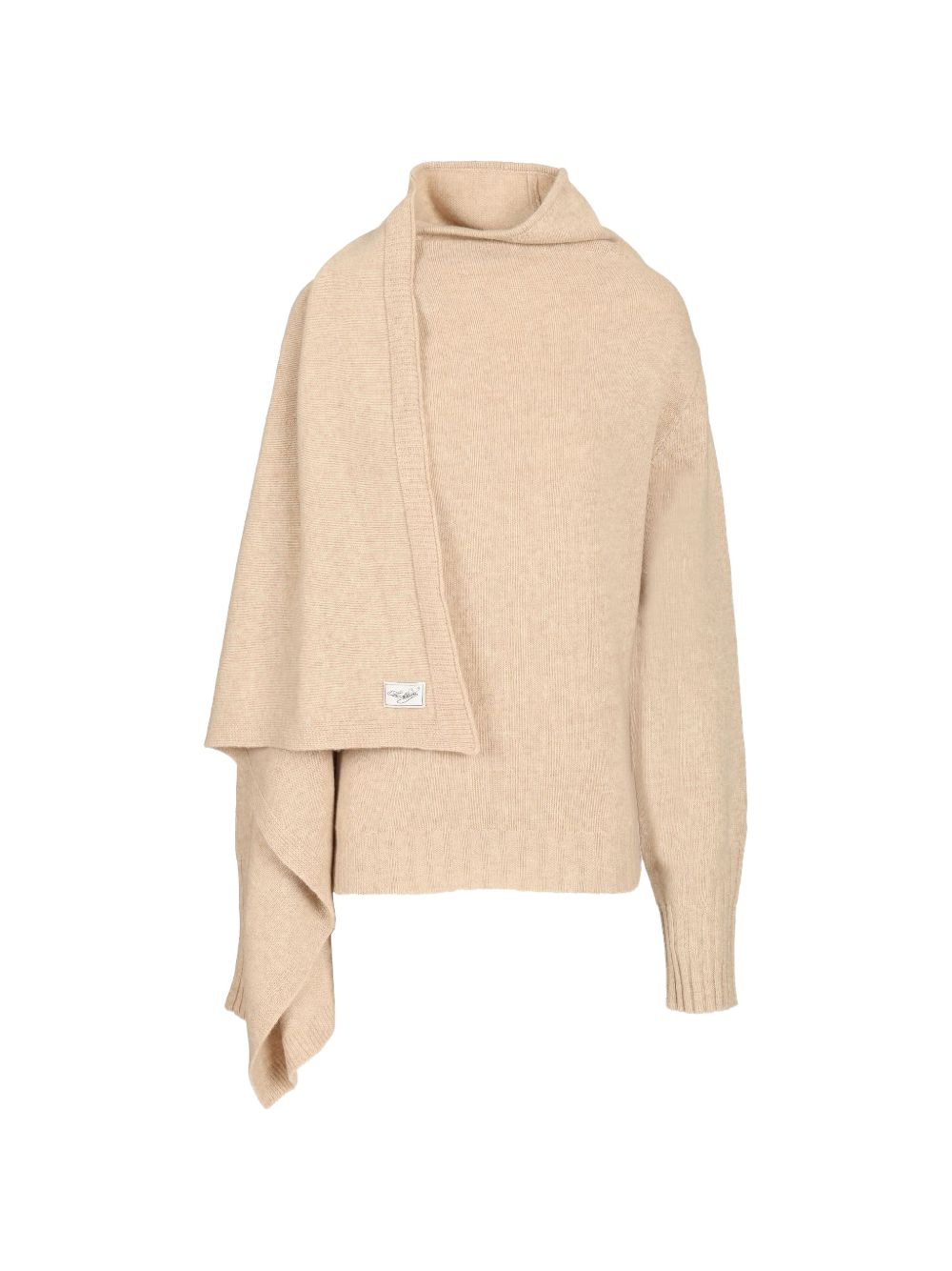 The Attico Roll Neck with Draped Scarf Detail Sweater — Beige