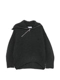 The Attico Asymmetric Zip Ribbed Sweater — Charcoal