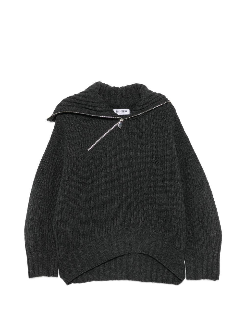 The Attico Asymmetric Zip Ribbed Sweater — Charcoal